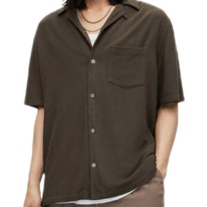 ALL SAINTS Mens Cudi Camp SS Shirt Short Sleeve Button Down Size XXL Brown Green